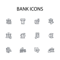 Bank icon set.vector.Editable stroke.linear style sign for use web design,logo.Symbol illustration.