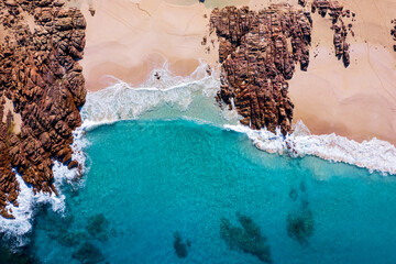 Aerial view of an idyllic beach scene 