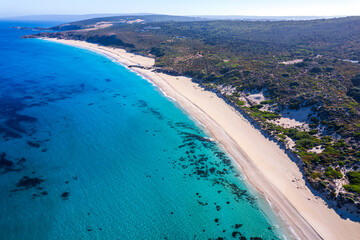 Aerial expansive view of  a beautiful beach and coastline 