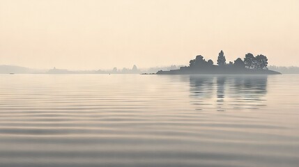 Obraz premium A waterbody with an island centered and surrounded by woods on each bank