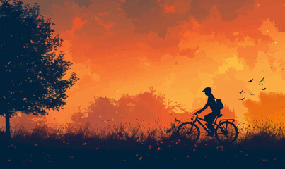 A silhouette vector of a person biking.