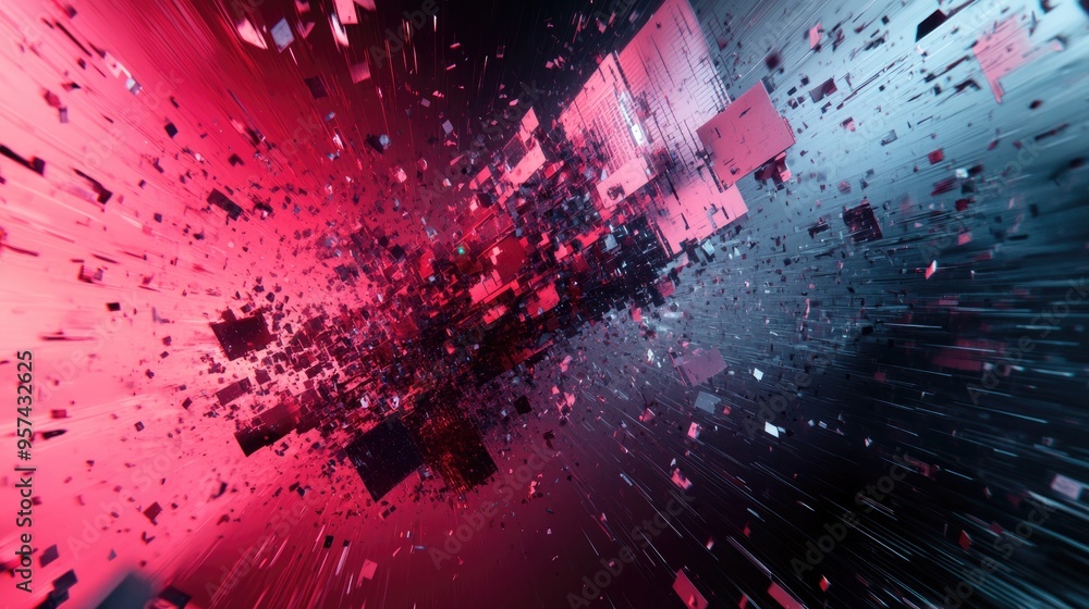 Poster 3d rendering of open text featuring screen effects that depict technological failures showcasing a s