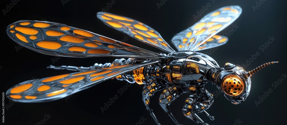 Poster 3d illustration of a mechanical insect drone resembling a dragonfly showcasing advanced robotic desi