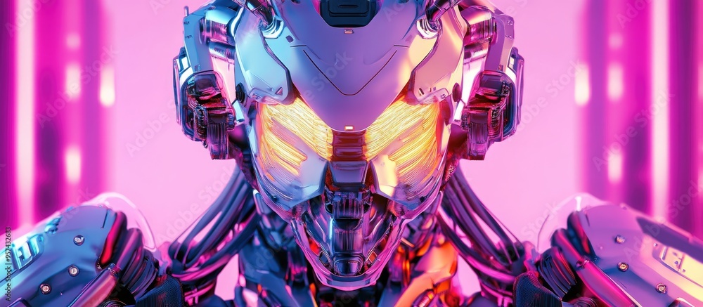 Poster 3d illustration of a robot character designed with intricate details and vivid colors showcasing a m