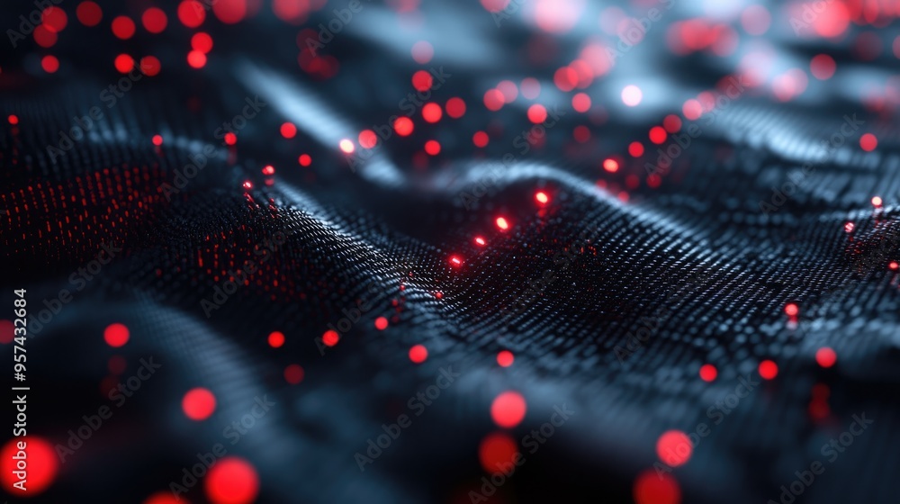 Poster 3d rendering featuring a frightening cyber inspired backdrop with pulsating red spots on the surface