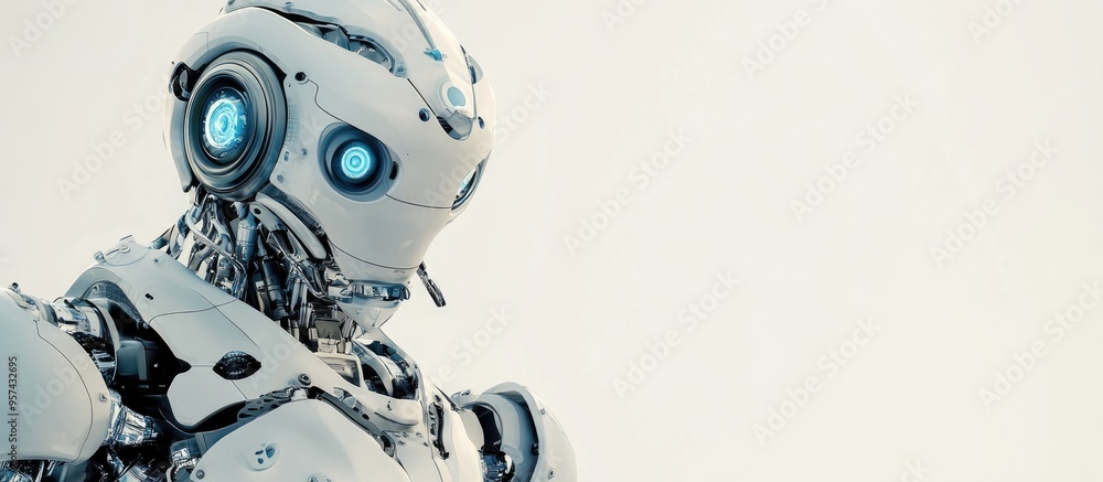 Poster 3d illustration of a robot designed with advanced technology against a clean white backdrop