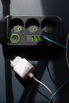Extension cord and wires on a table