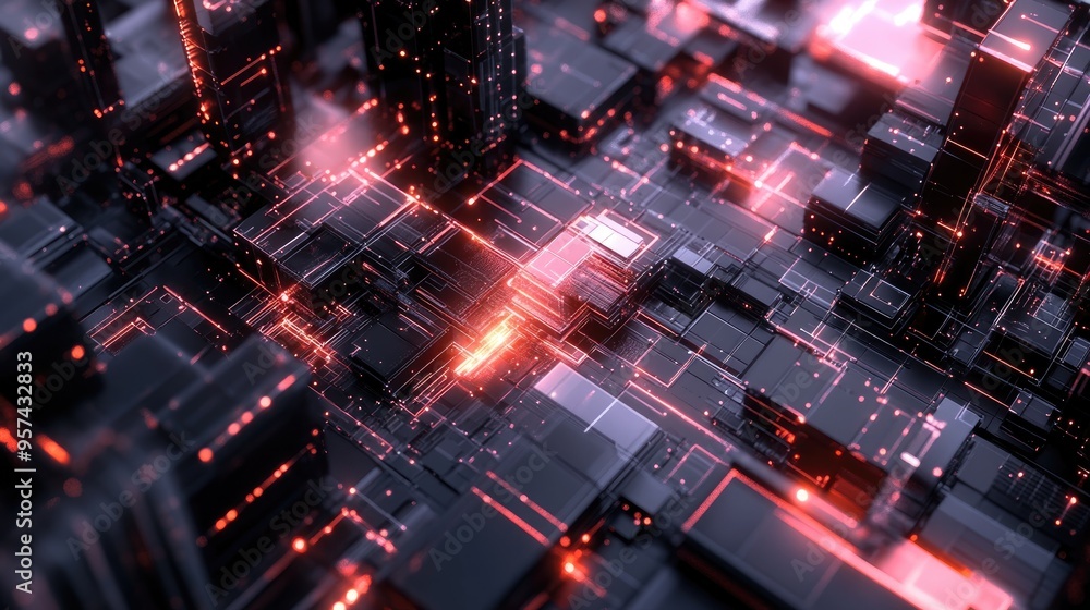 Poster abstract technological background design featuring a 3d computer concept