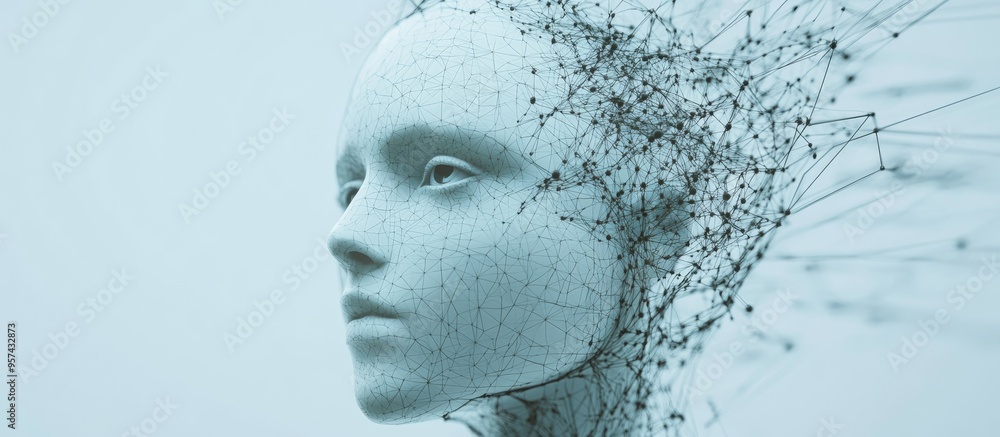 Aufkleber conceptual design of machine learning and artificial intelligence featuring a human or robot head in