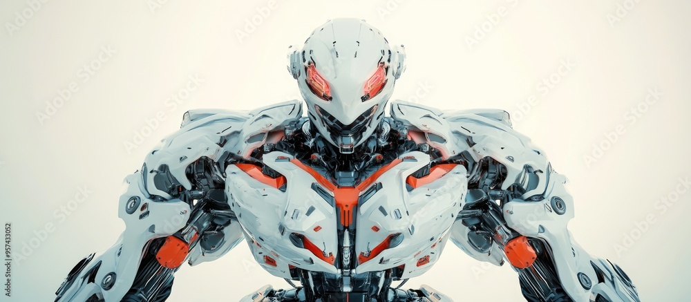 Poster futuristic mega robot on a white background adding a playful element to your designs 3d illustration