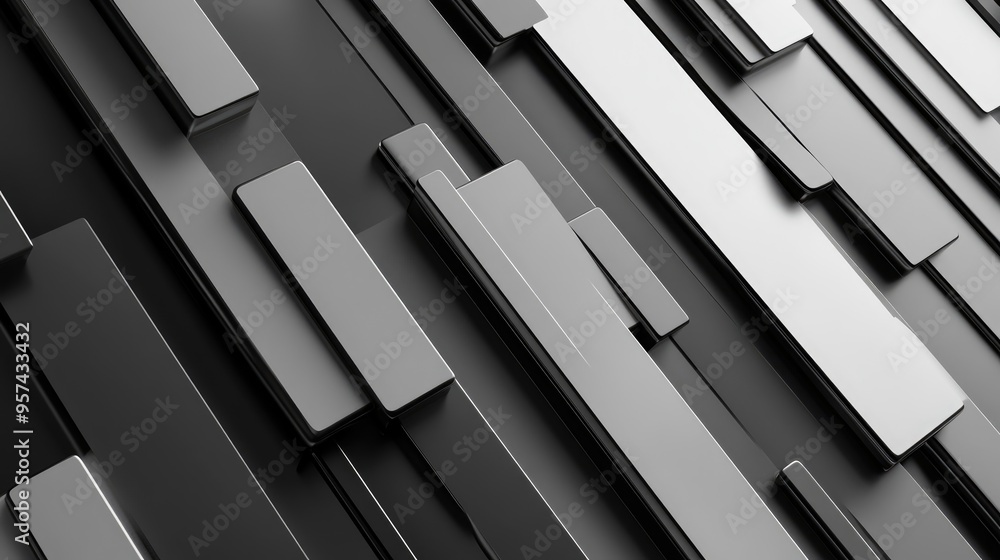 Poster light gray background features white and silver elements complemented by a black gradient creating a