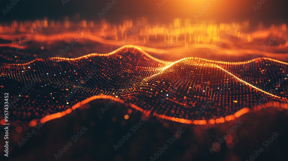 Poster abstract lines and dots form a connected background representing technological connections and the c