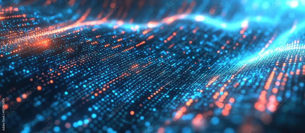 Poster concept of data analysis depicted through an abstract digital blue background visualization of big d