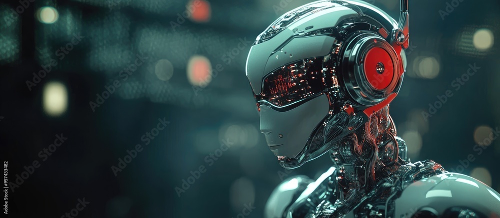 Poster 3d illustration of a robot representing the concept of artificial intelligence and cognitive process