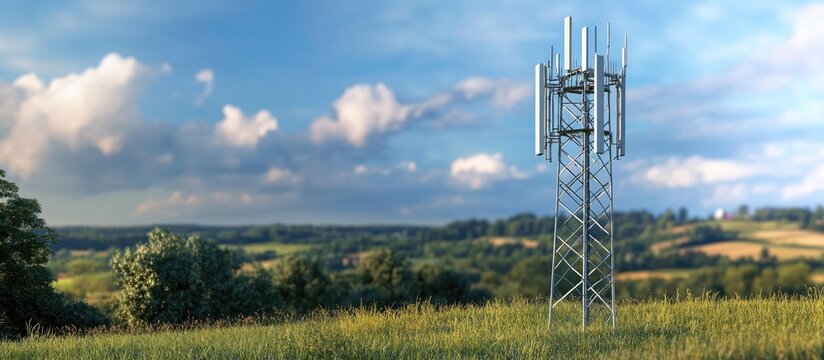 Telecom monopole cell tower in a rural environment Small cell site infrastructure