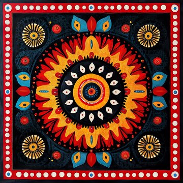 Authentic mandana painting with handcrafted pattern art details bright colors picture