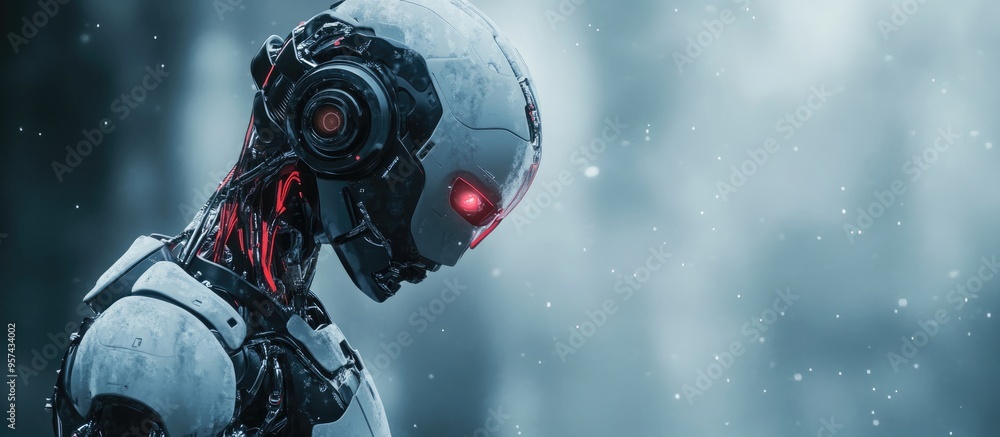 Poster 3d illustration of a robot representing the concept of artificial intelligence and cognitive process