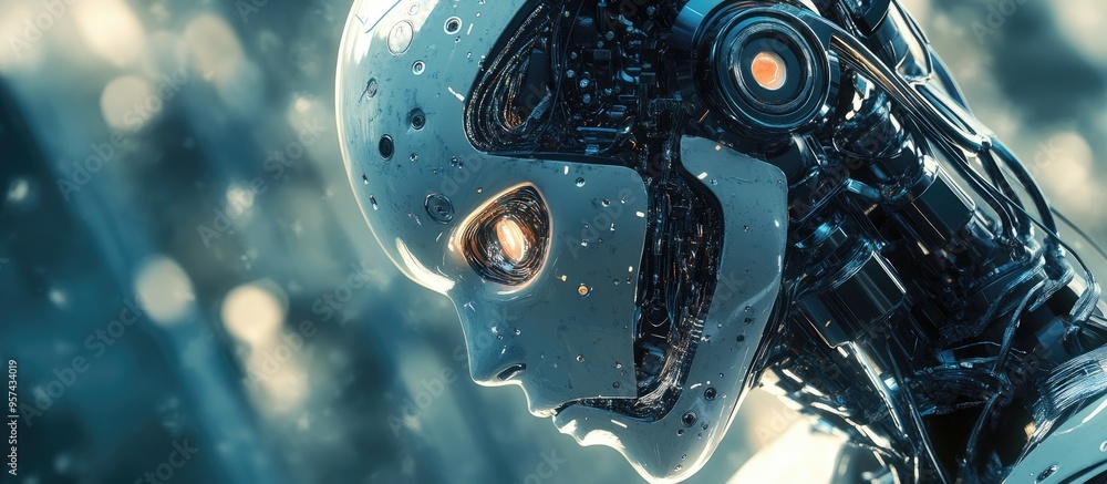Poster 3d illustration of a robot representing the concept of artificial intelligence