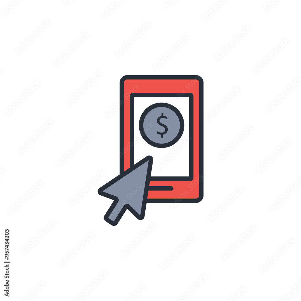 Poster mobile banking icon. vector.editable stroke.linear style sign for use web design,logo.symbol illustr