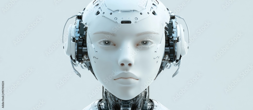 Poster portraits of a female robot against a neutral backdrop showcasing the themes of robotics and artific