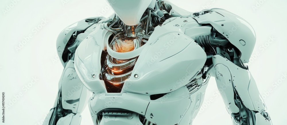 Aufkleber stylish humanoid robot torso featuring an exposed mechanical digestive system 3d rendering