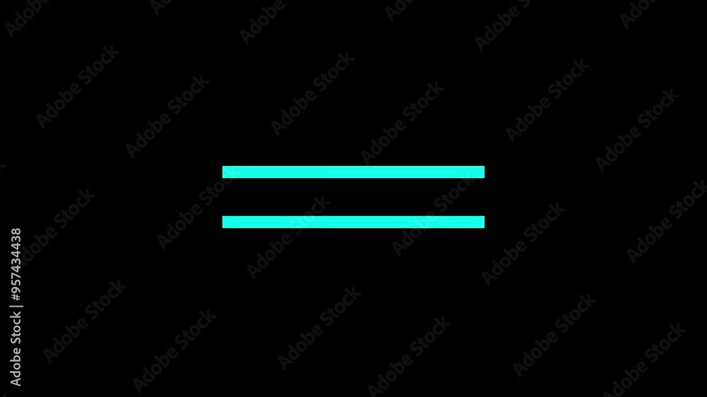 Poster equal icon sign appear in center. cyan color equal icon on black background animation.