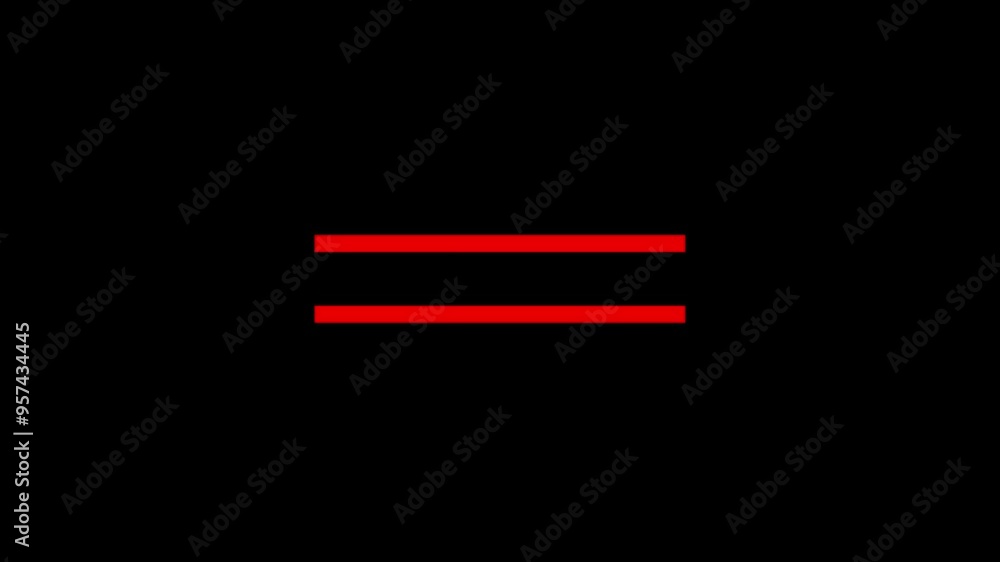 Aufkleber equal icon sign appear in center. red color equal icon on black background animation.