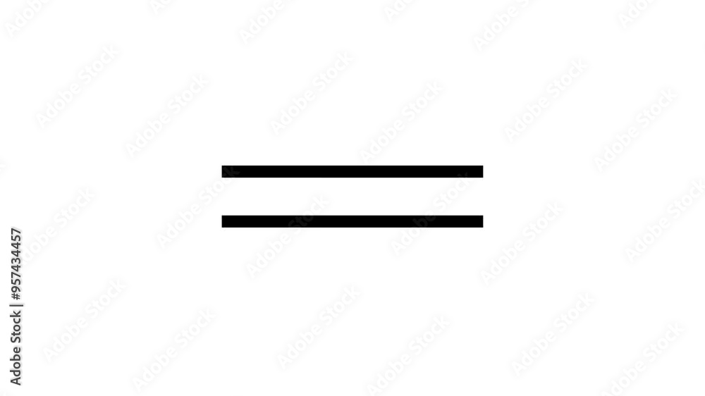 Poster equal icon sign appear in center. black color equal icon on white background animation.