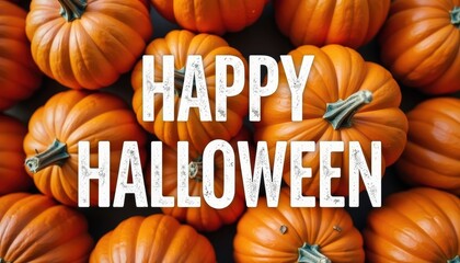 Bright orange pumpkins with 'Happy Halloween' text create a festive and cheerful Halloween greeting.