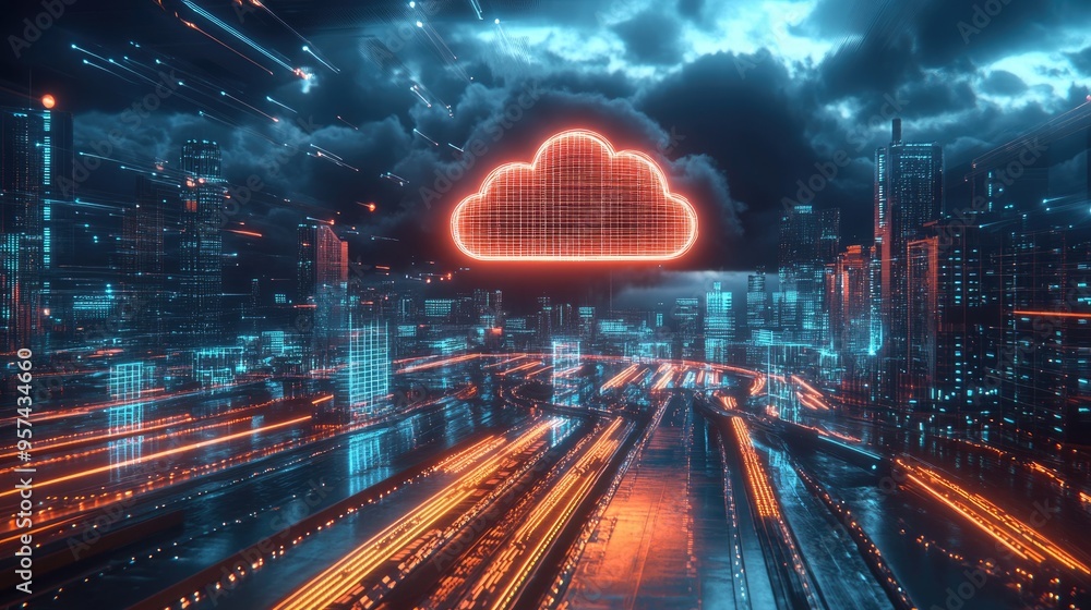 Poster iot data transfer cloud computing and smart city concepts represented visually