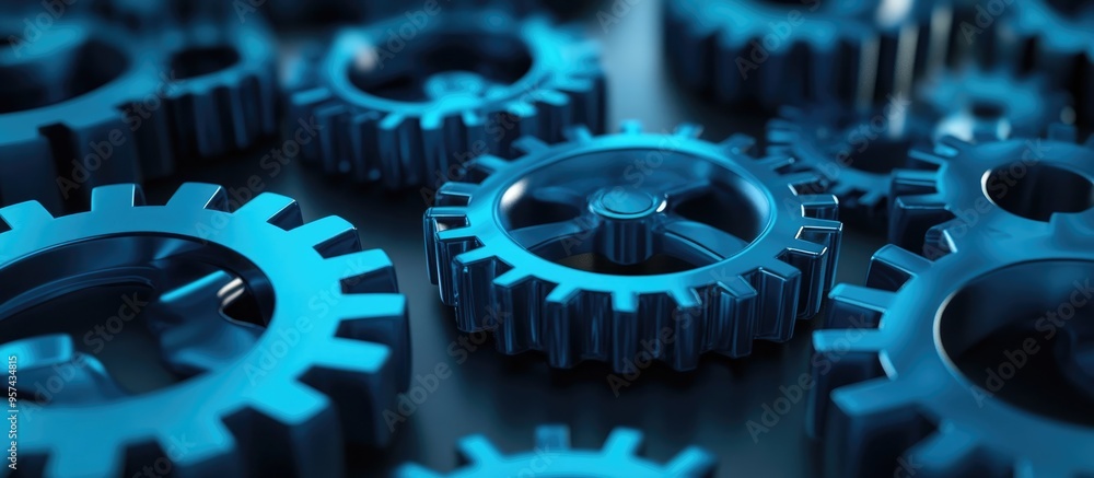 Poster 3d illustration of blue cogs representing robotic process automation rpa concept