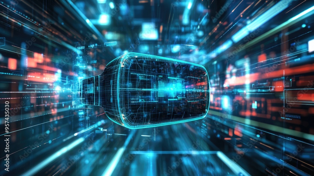 Poster futuristic virtual reality backdrop featuring 3d rendering for immersive experiences in augmented an