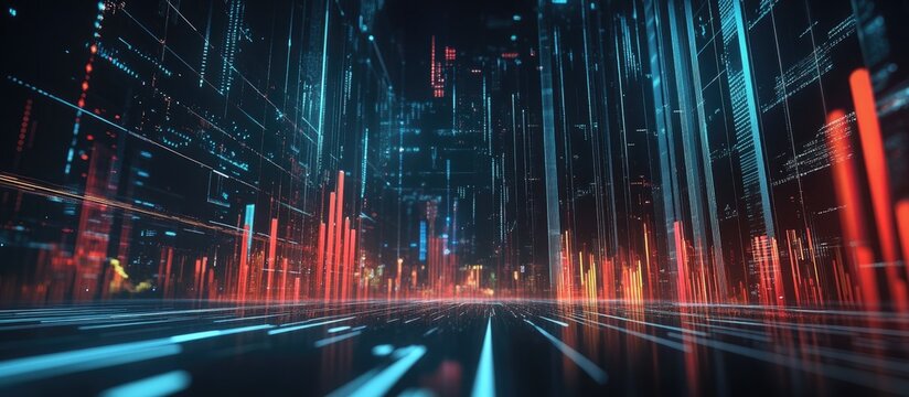 Financial trading graphs depicting stock market and Forex trends through data visualization with bar charts and advanced technology