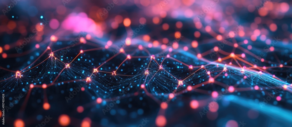 Poster abstract representation of artificial intelligence technology digital web backdrop featuring a virtu