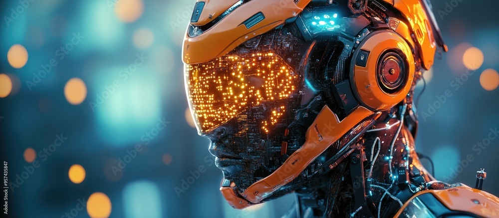 Poster 3d illustration of a robot character designed with intricate details and vivid colors showcasing a m