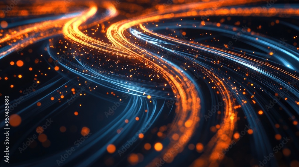 Poster 3d rendered background featuring twisted particle strings in a dark abstract setting a captivating g