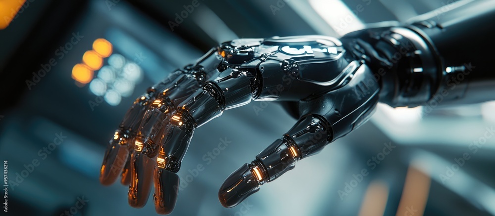 Poster ai powered robot hand engaging in dialogue showcasing advanced technology and innovative transformat
