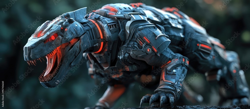 Aufkleber cyberpunk dinosaur robot avatar 3d rendering
