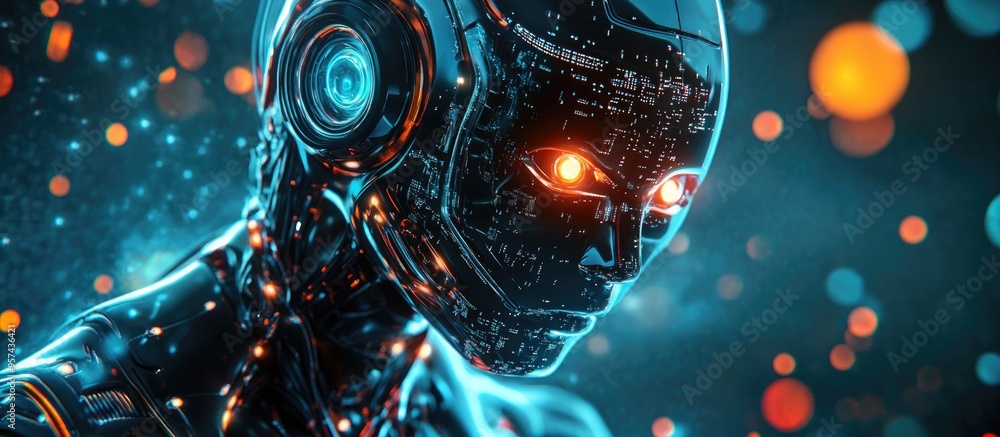 Poster 3d illustration of a robot representing the concept of artificial intelligence