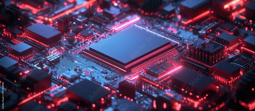 Poster isometric view of a modern cpu computer processor a technological chip representing innovative techn