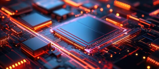 Obraz premium CPU engineering and modern technology Computer communications enhanced by light effects Big data centers and super systems Smart cores in research and development for virtual reality