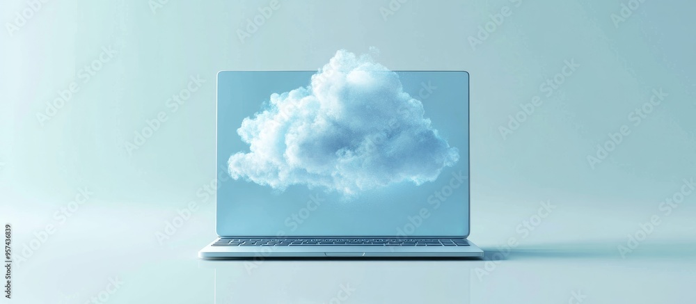 Poster cloud computing concept featuring a notebook with a cloud graphic isolated on a white background