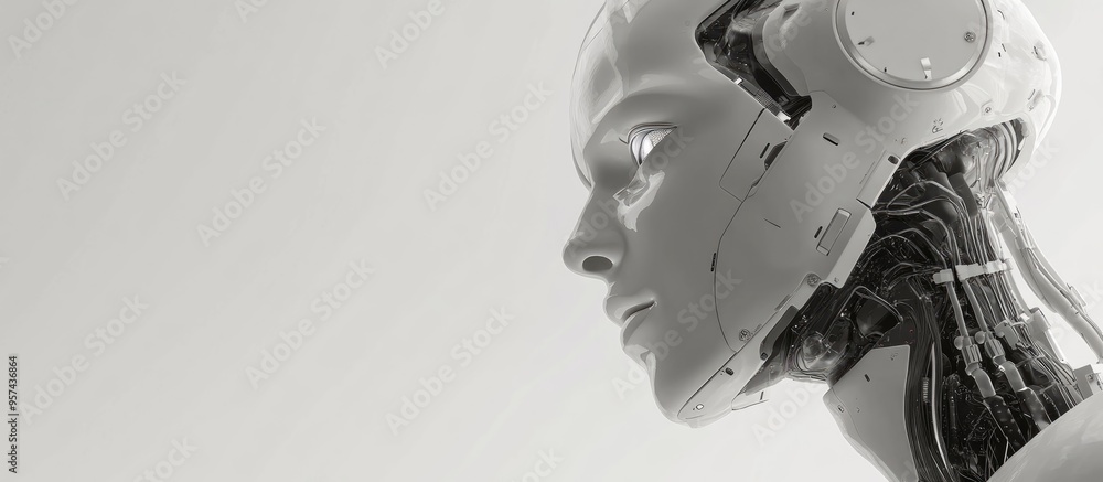 Aufkleber close up view of a white ai robot against a white backdrop 3d cg representation of automation optimi