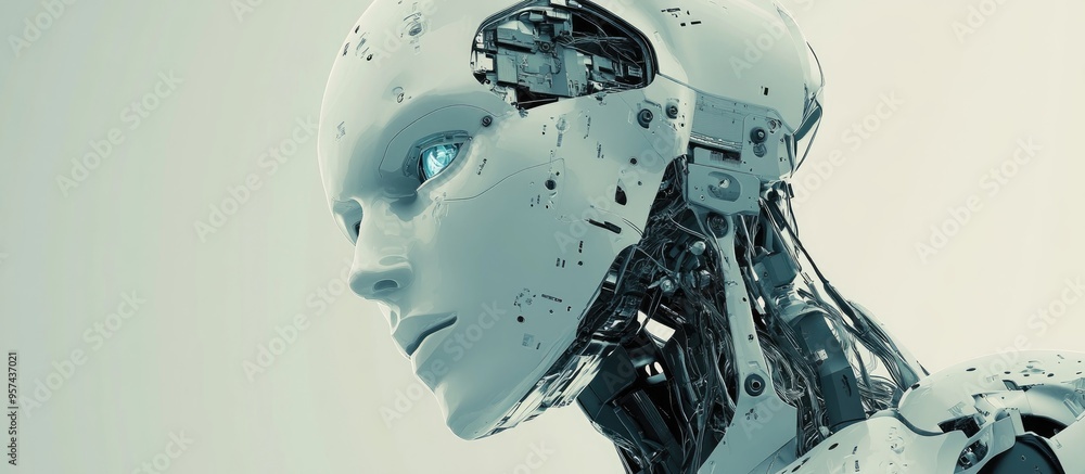 Poster 3d illustration of a humanoid robot often referred to as an android showcasing ai digital coding and