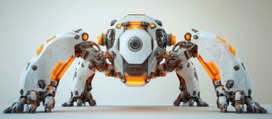 Futuristic machine or sci fi robot designed for manufacturing robotic parts or vehicles Isolated on a neutral background 3D illustration