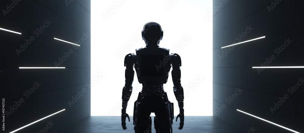 Aufkleber silhouette of a robot character in a posed frame 3d illustration vertical orientation isolated desig