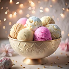 Ice cream scoops in a beautiful bowl.