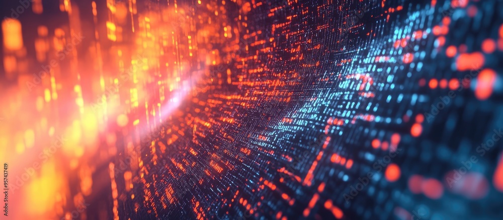 Aufkleber binary code flows through a network creating an abstract futuristic cyberspace the backdrop represen