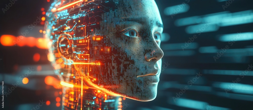 Poster 3d rendering showcasing the concept of artificial intelligence development and training