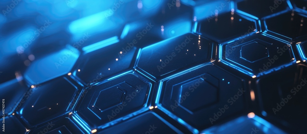 Poster futuristic hexagonal frame design with a high tech blue background